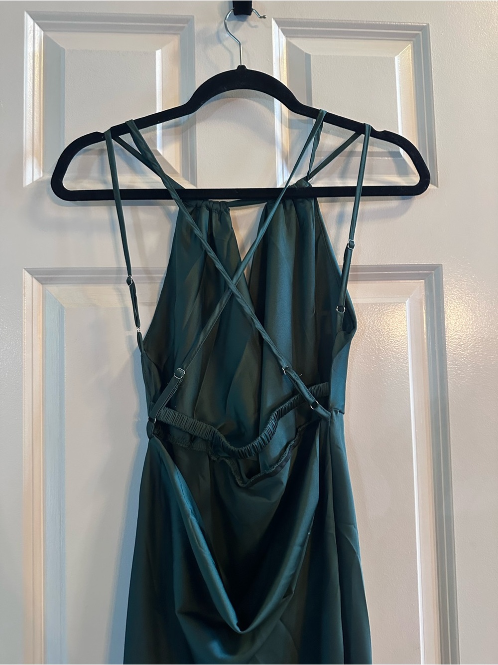 Emerald Green Satin Halter Open Back Maxi Dress Small - Picture 9 of 9